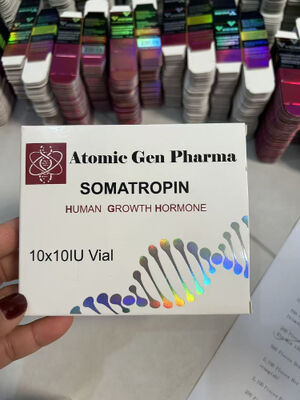 소마트로핀 HGH 100iu 10개의 병을 담는 라벨 및 상자