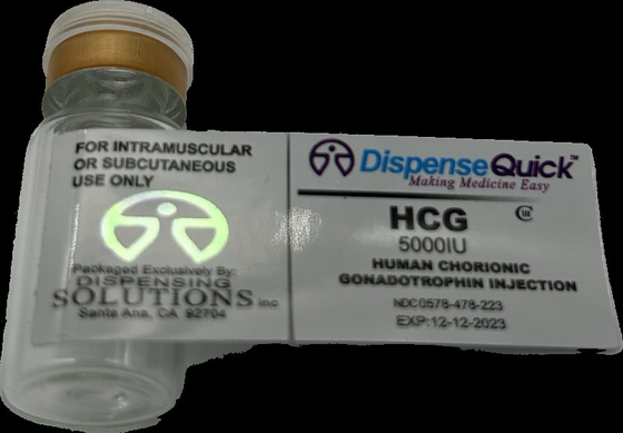 Hcg 50000 Iu 홀로그램 소형 의약품 병 라벨 사용자 정의 가능한 종이/PET/PVC 재료