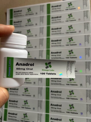 아나드롤 구강 약 Tablet Labels 종이/ PET/ PVC 물질 50mg 플라스틱 병