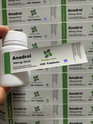 아나드롤 구강 약 Tablet Labels 종이/ PET/ PVC 물질 50mg 플라스틱 병