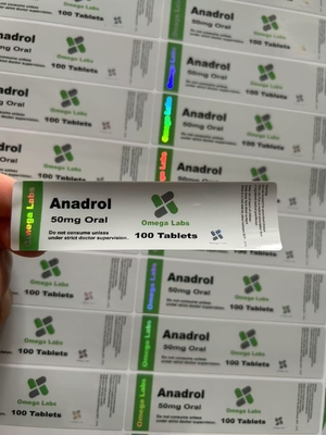 아나드롤 구강 약 Tablet Labels 종이/ PET/ PVC 물질 50mg 플라스틱 병