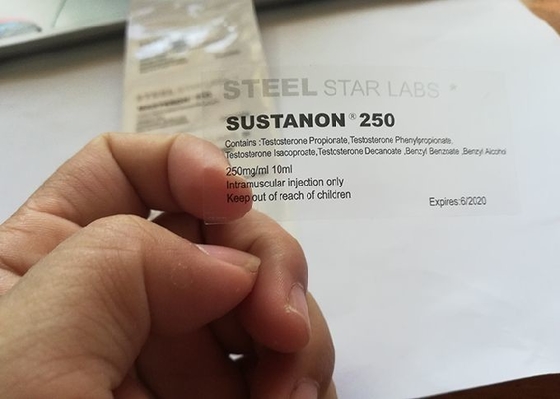 명백한 인쇄된 10개 밀리람베르트 물약병은 머슬데브엘롭을 위해 스티커에게 스티커 라벨을 붙입니다